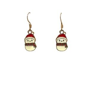 Enamel Snowman Christmas Charm 10kt Gold Plated Hook Earrings #2173